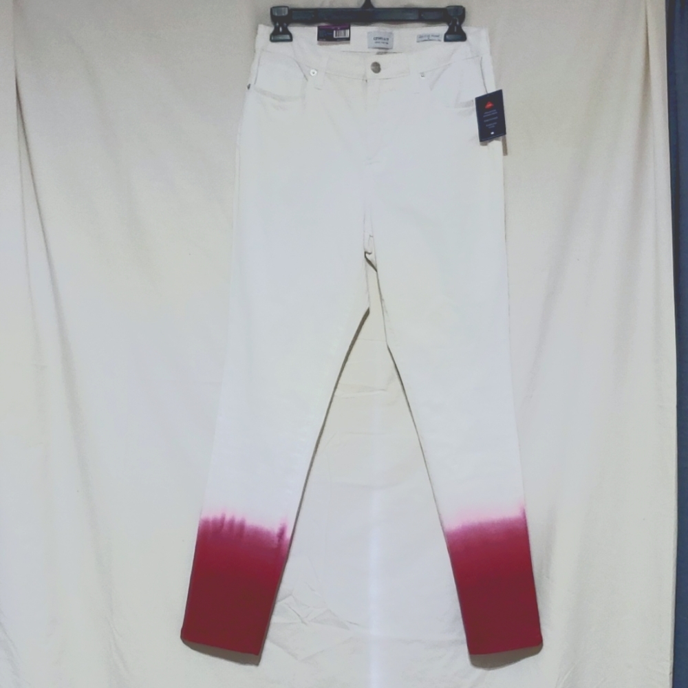 Crown & Ivy, High Rise Skinny, White/ Cranberry, Size 6